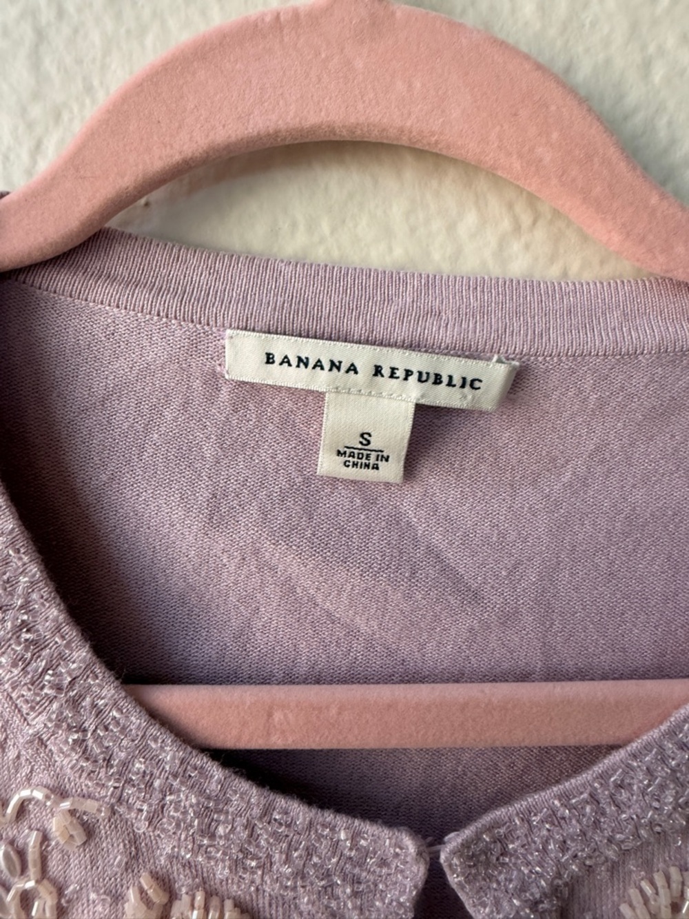 Banana Republic Silk Blend Beaded Cardigan Lilac Floral Embellished Sweater S - Picture 6 of 15
